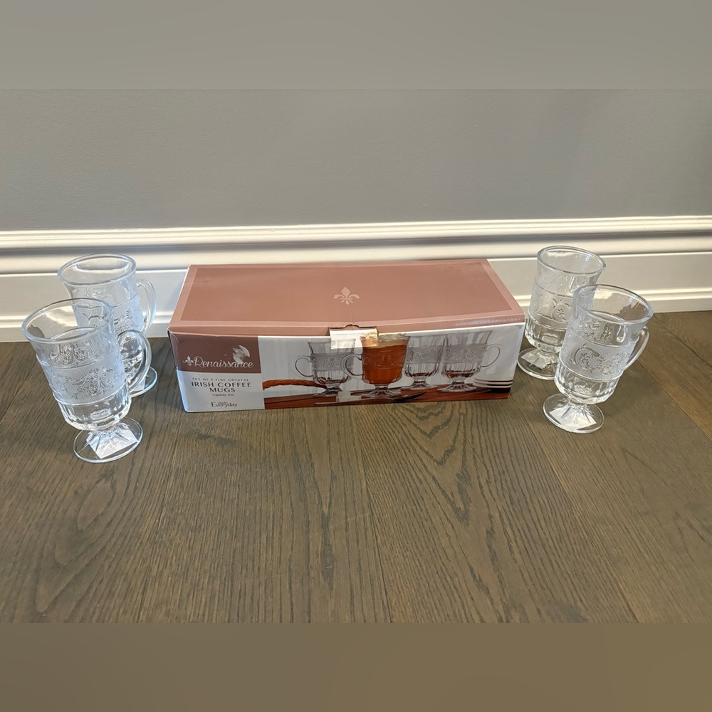 Bowring crystal Irish mugs set of 4 new in box retail $125